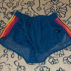 Aviator Nation Blue Shorts with Rainbow Accents